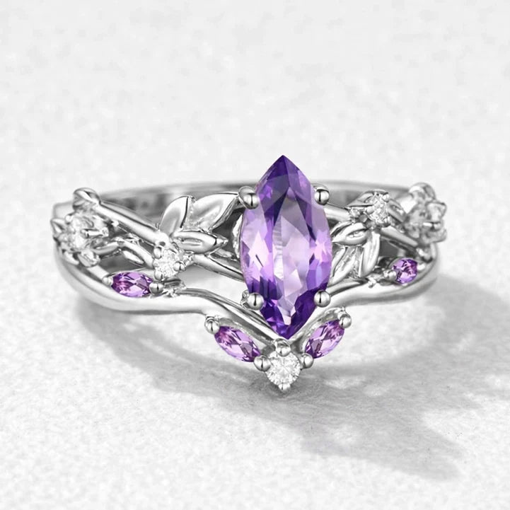 Violet’s Twig | Vintage Marquise Amethyst & Diamond Bridal Set 2pcs