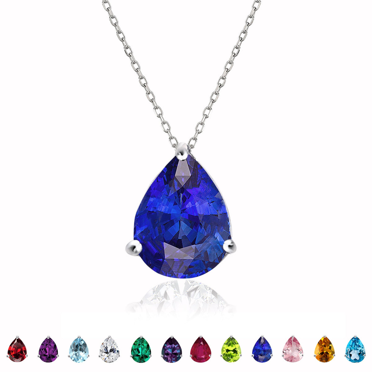 1.5 TCW Pear Shaped Birthstone Prongs Solitaire Slider Necklace