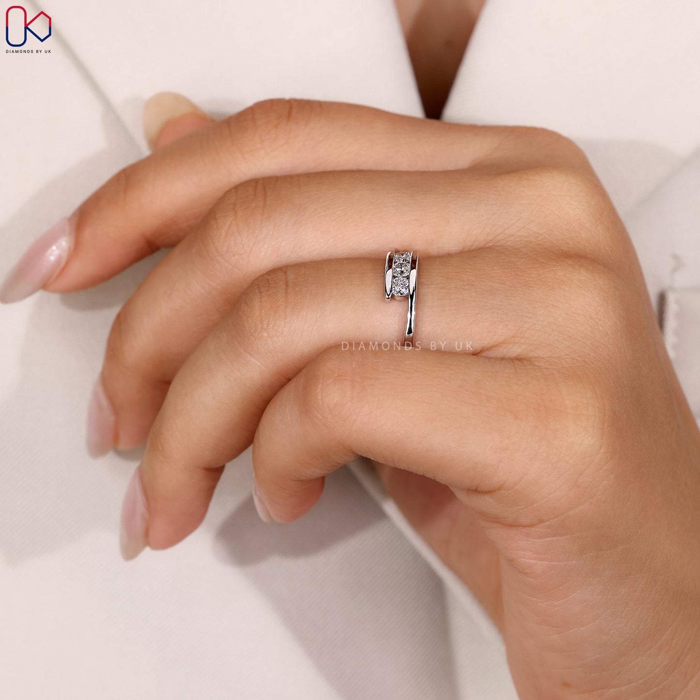 White Gold Bypass Round Cut Wedding Band
