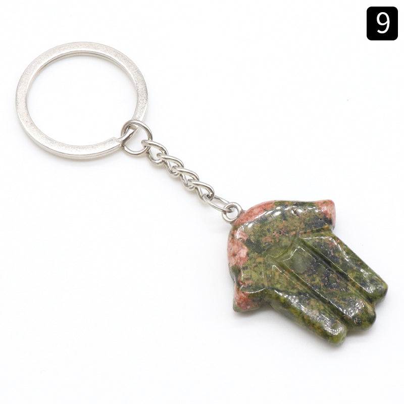 Natural Stone Crystal Keyring - Hamsa Hand -  Spiritual Gift Protection  - New!