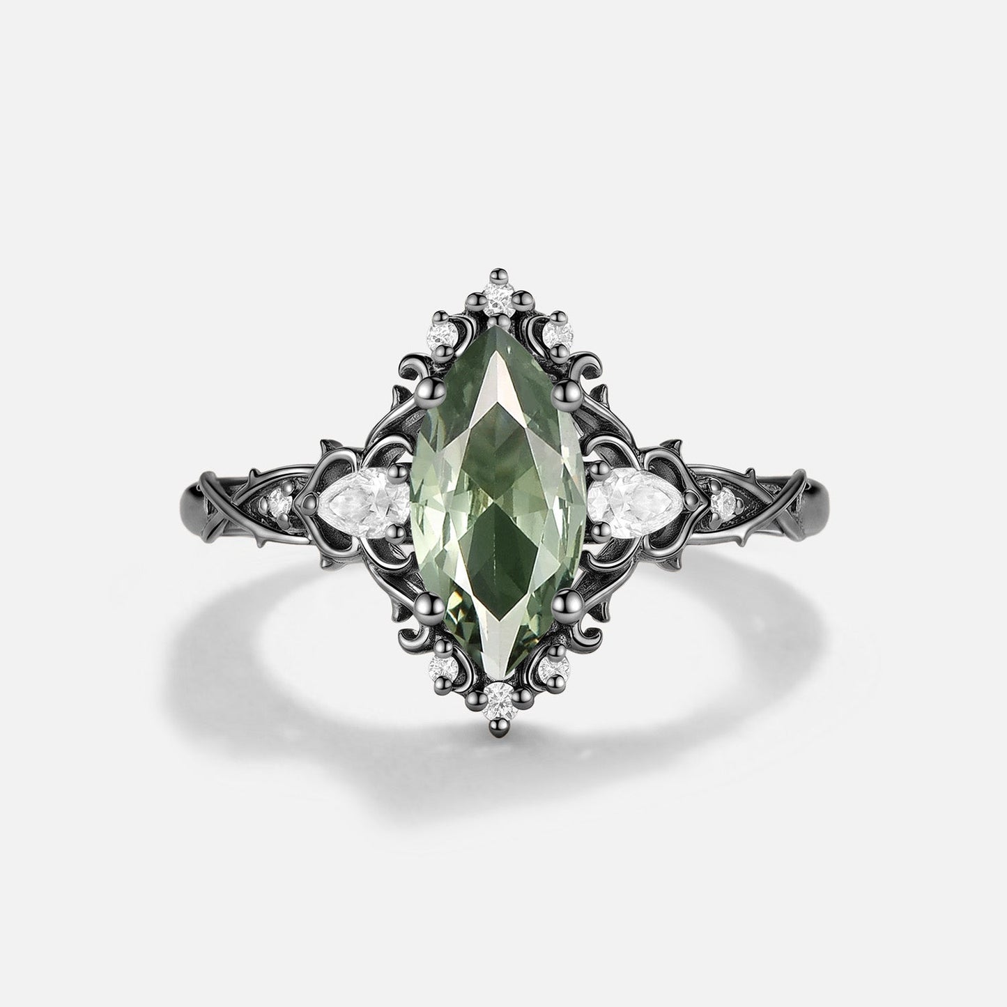 Marquise Cut Lab Green Sapphire Engagement Ring - Faelan