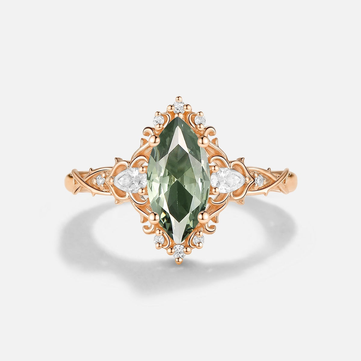 Marquise Cut Lab Green Sapphire Engagement Ring - Faelan