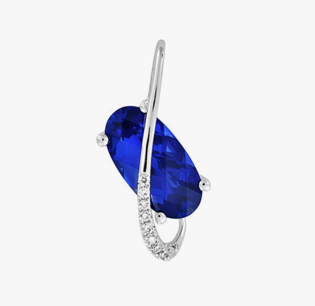14KW Oval Chatham Lab-Grown Blue Sapphire and Diamond Pendant