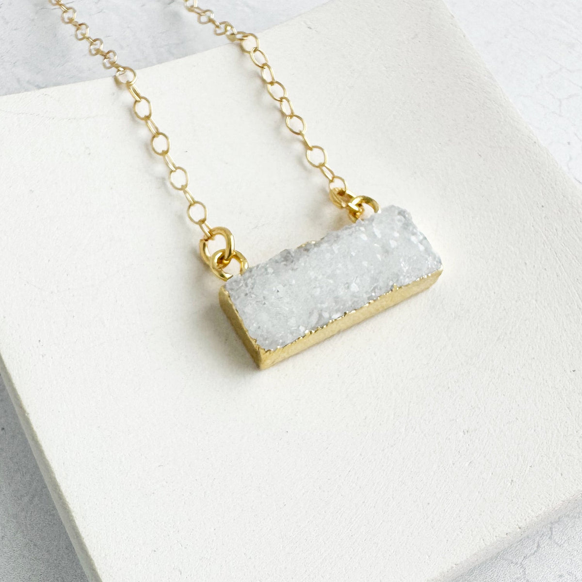 Simple White Druzy Bar Necklace