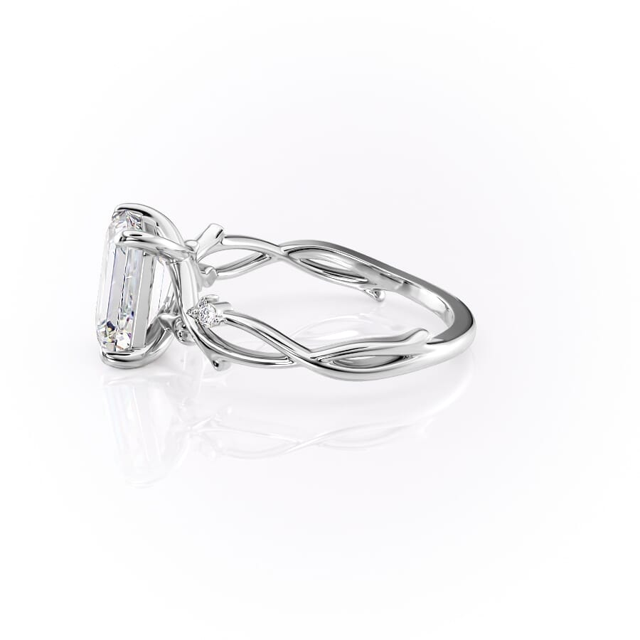 Fashionable Solarii Moissanite 2.0ct Emerald Cut 925 Sterling Silver Twist Design Engagement Ring
