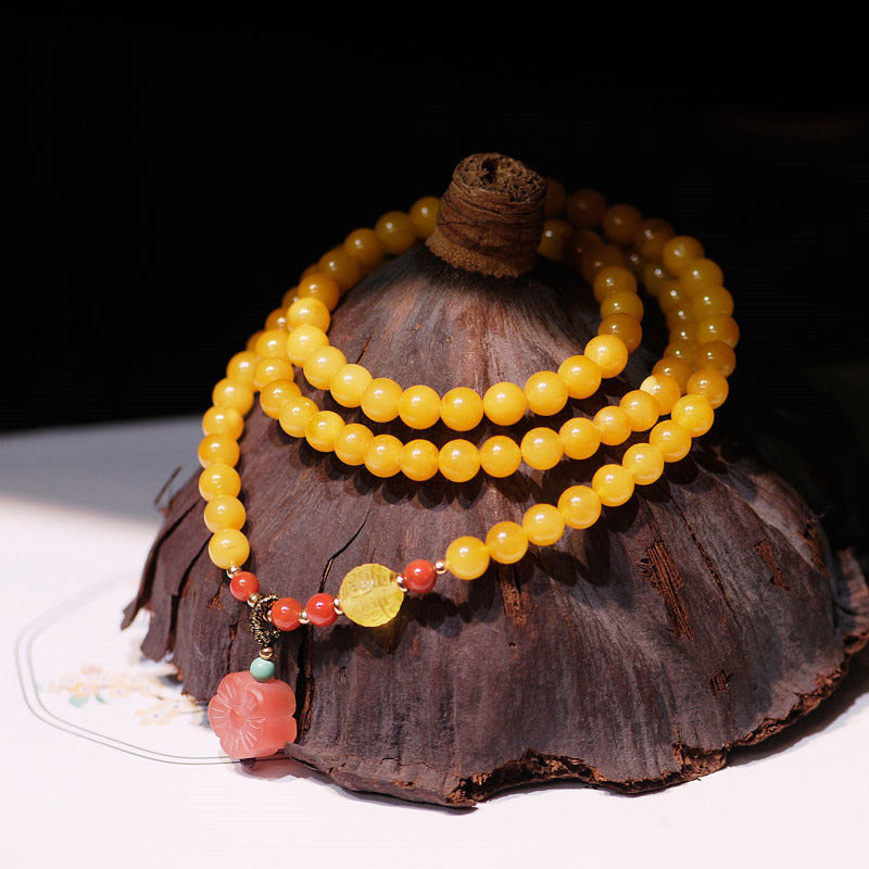 Fortune Jewel Amber Healing Balance Necklace Flower Charm Bracelet