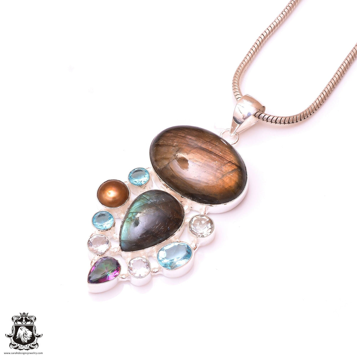 Red Iron Labradorite Spectrolite Pendant & 3MM Italian Chain P9784