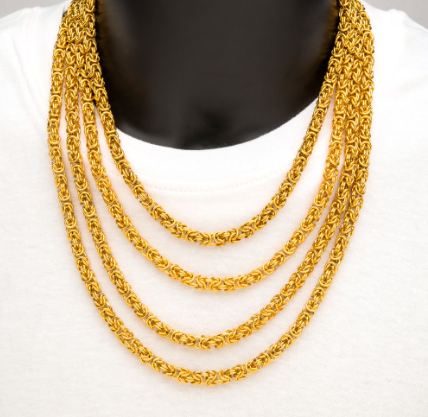 18K Gold Ion-Plated Stainless Steel King Byzantine Chain