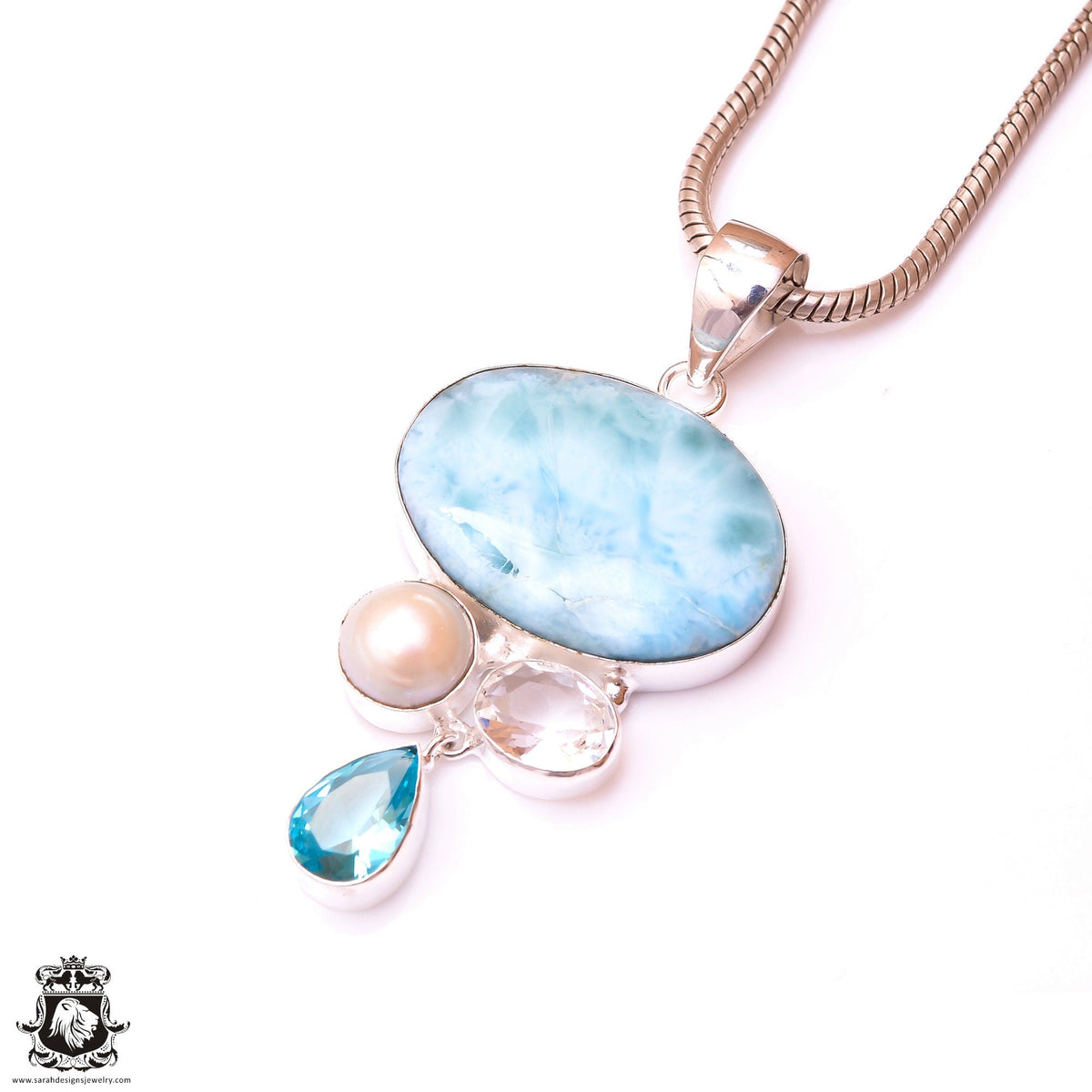 AA Larimar Pearl Aquamarine Pendant & 3MM Italian Chain P9793