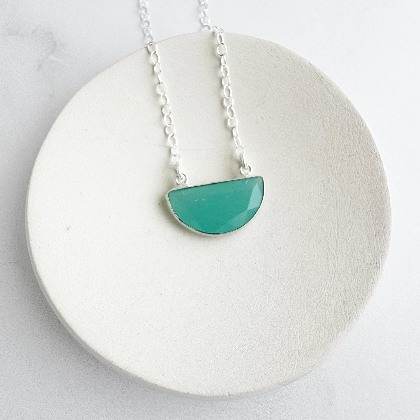 Small Half Moon Crescent Necklace - Aqua Chalcedony