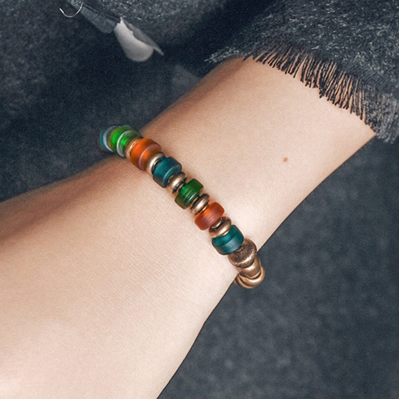 Fortune Jewel Tibetan Colorful Glass Beads Copper Wealth Bracelet