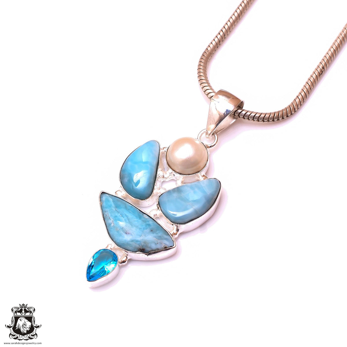AAA Larimar Pearl Pendant & 3MM Italian Chain P9891