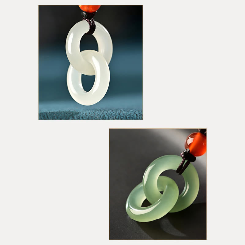 Fortune Jewel Natural Hetian Cyan Jade White Jade Double Peace Buckle Success Necklace Pendant