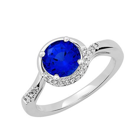 14KW Chatham Round Blue Sapphire and Diamond Ring (Size 6.5)