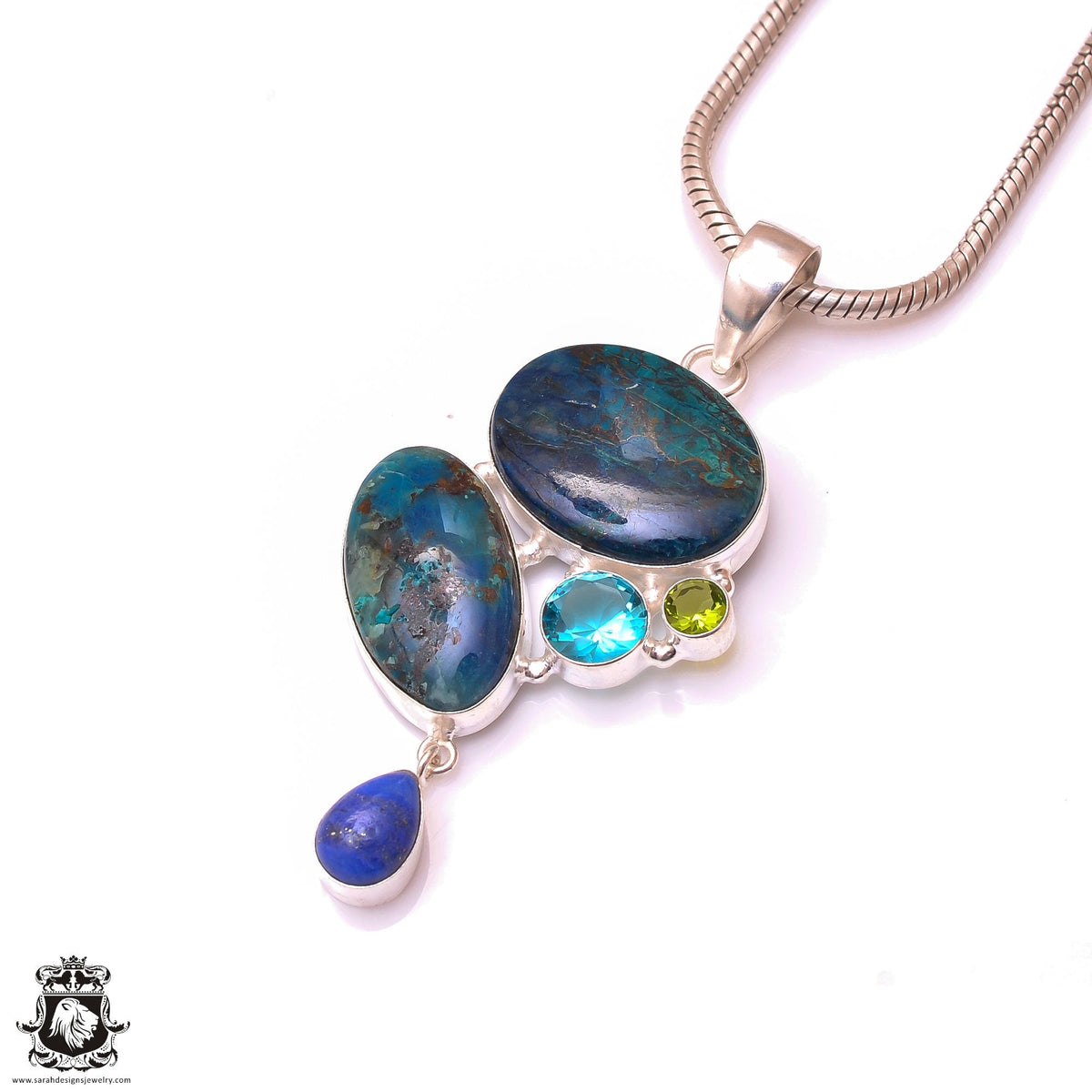 Azurite Malachite Shattuckite Pendant & 3MM Italian Chain P9881