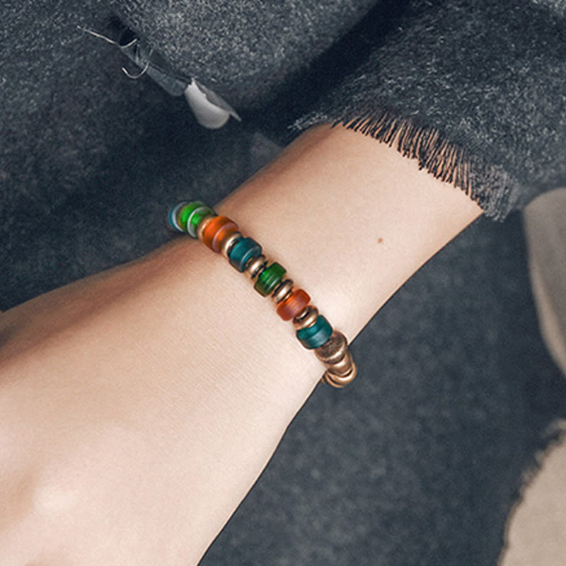 Fortune Jewel Tibetan Colorful Glass Beads Copper Wealth Bracelet