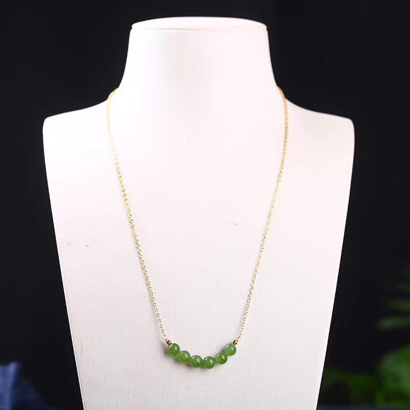 Fortune Jewel 14k Gold Plated Hetian Cyan Jade Beaded Luck Necklace Pendant