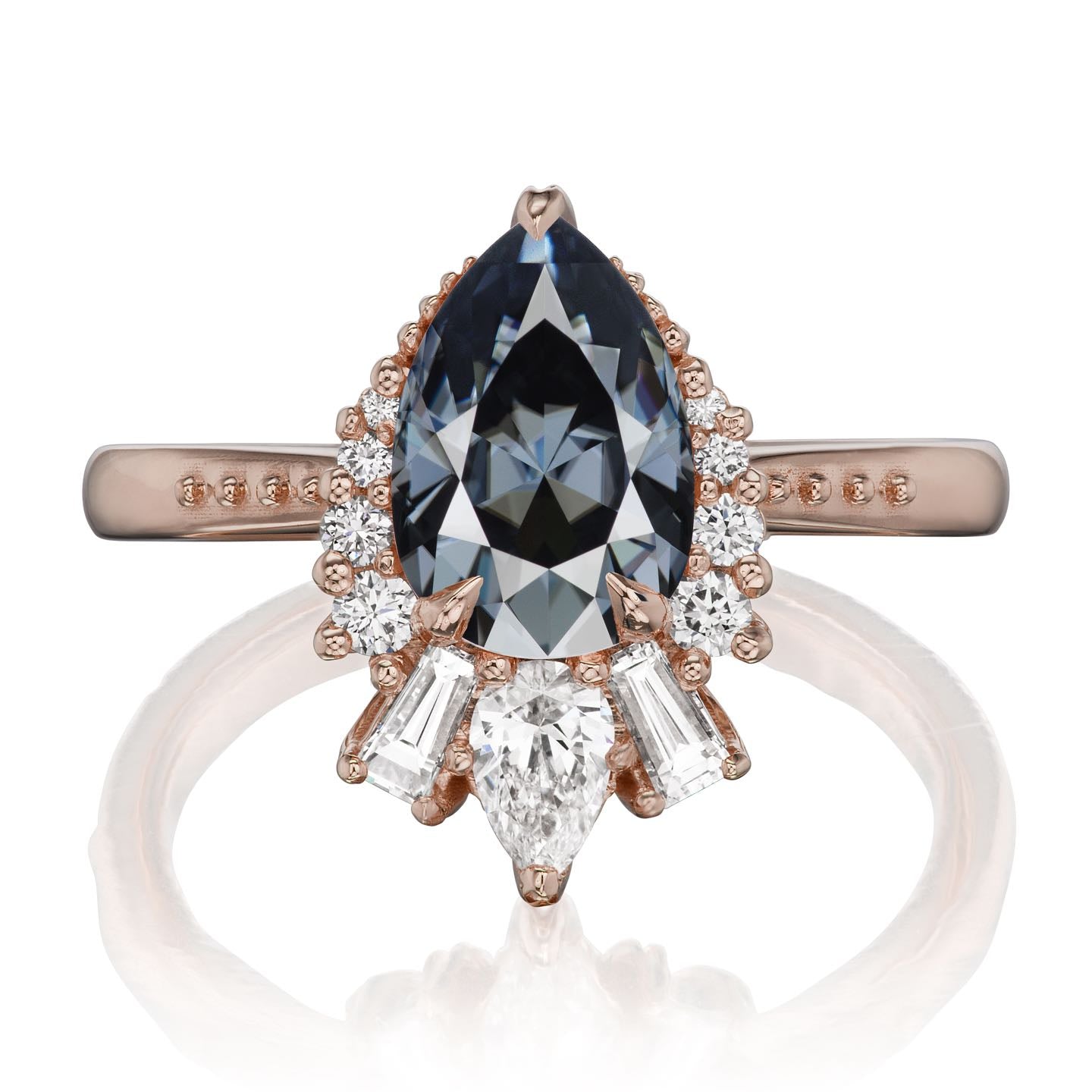 ・ARTEMIS・Pear Iconic™ Grey Moissanite Center, Diamond Accents (1.81ctw+)