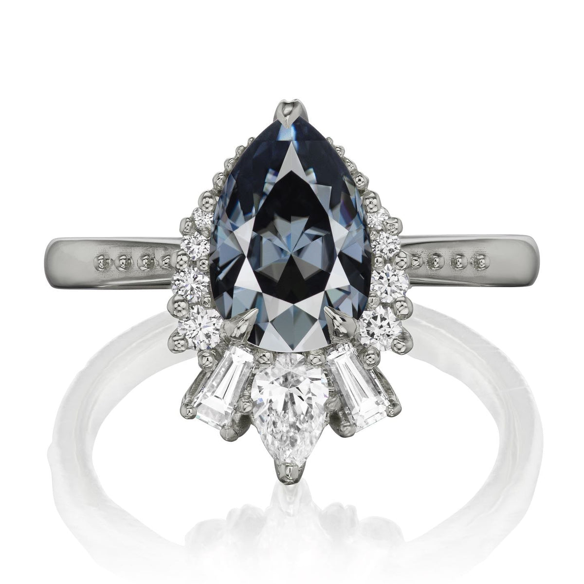 ・ARTEMIS・Pear Iconic™ Grey Moissanite Center, Diamond Accents (1.81ctw+)