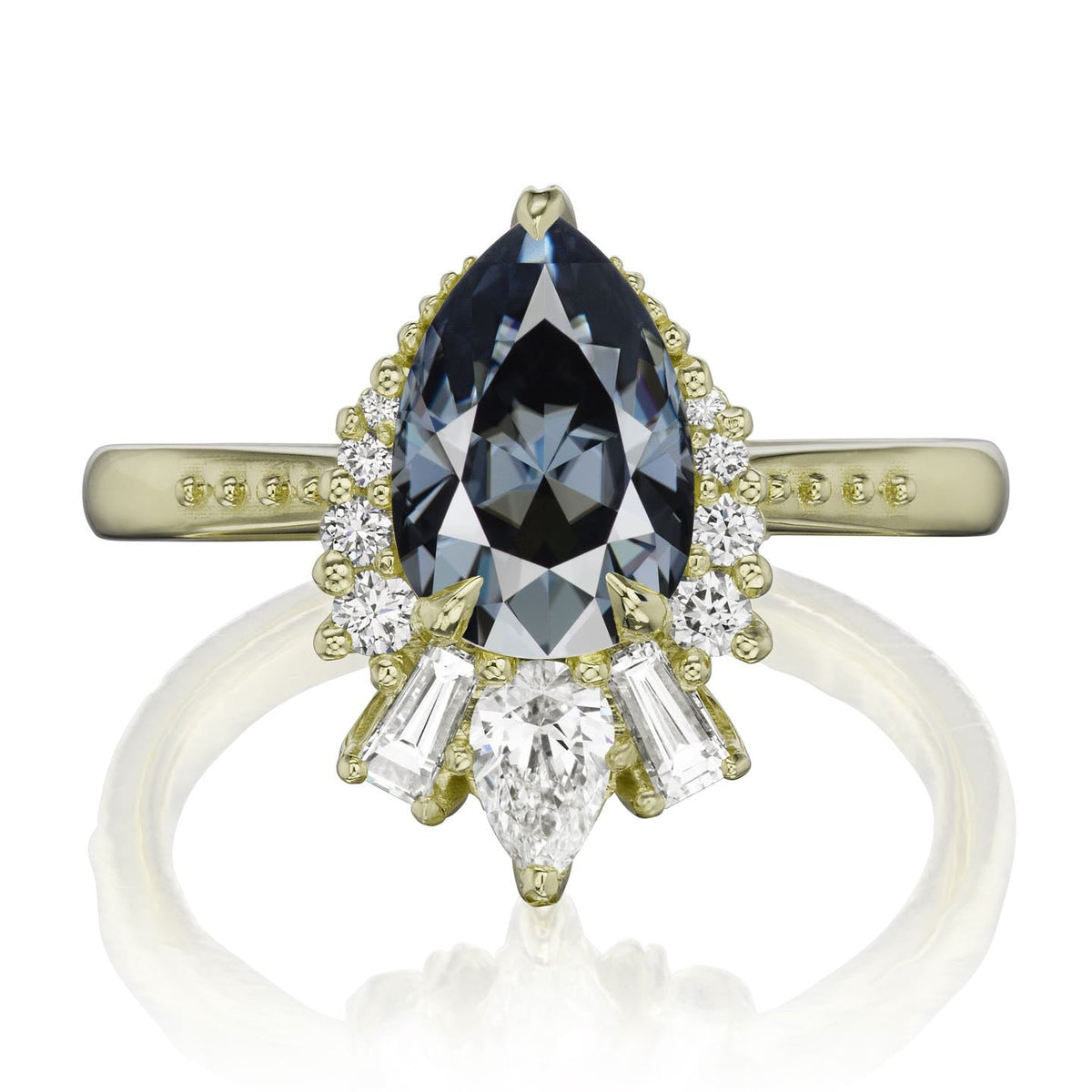 ・ARTEMIS・Pear Iconic™ Grey Moissanite Center, Diamond Accents (1.81ctw+)