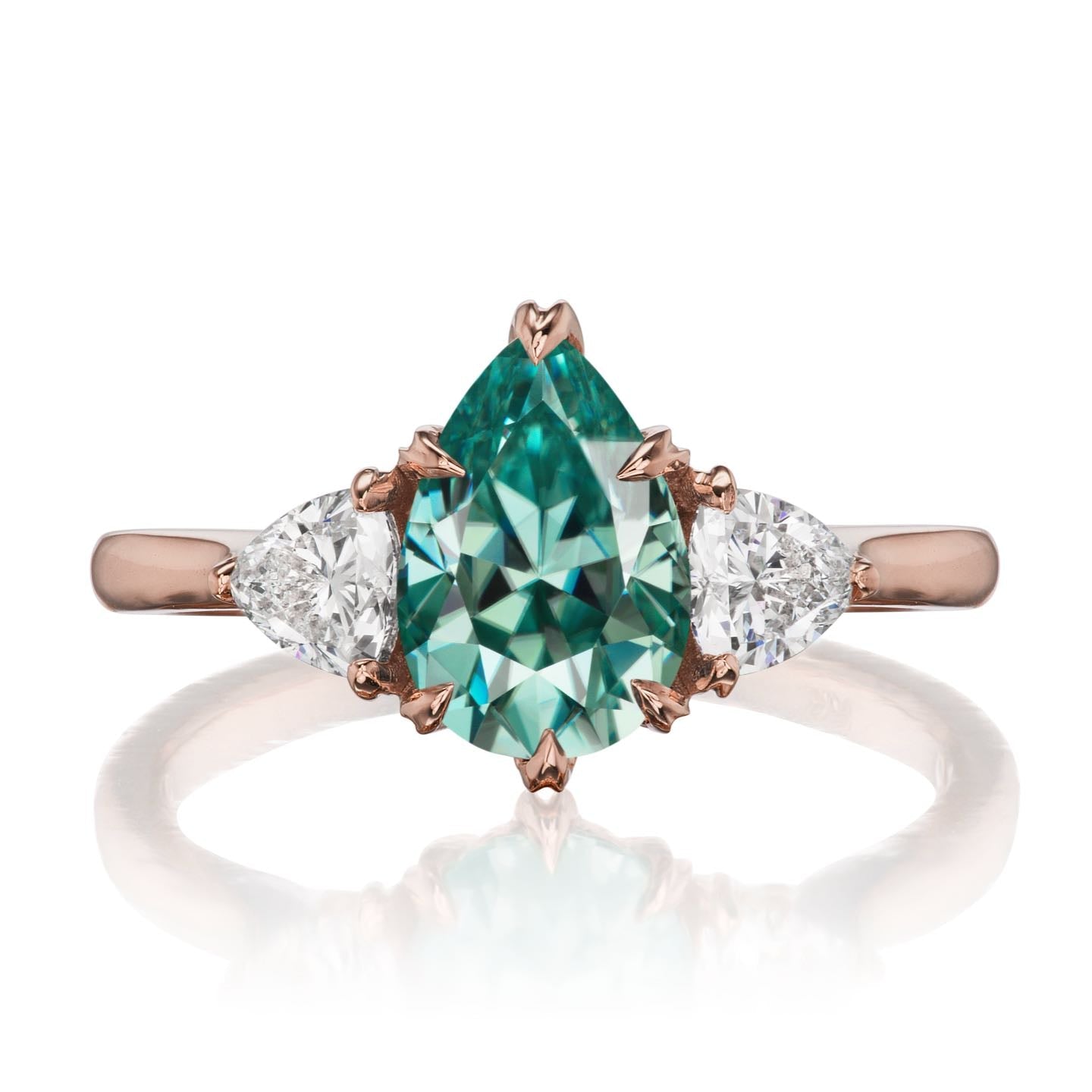 ・BRYNN・Teal-Green Iconic™ Pear Moissanite Center, Trillion Diamonds (1.92ctw)
