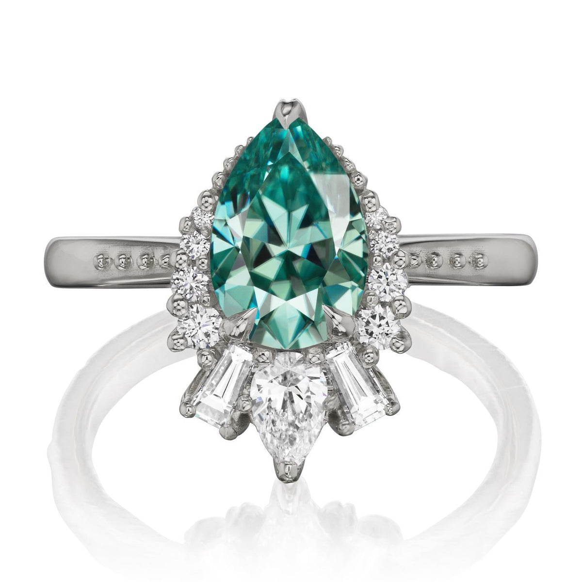 ・ARTEMIS・Pear Aqua-Teal Iconic™ Moissanite Center, Diamond Accents (1.81ctw+)