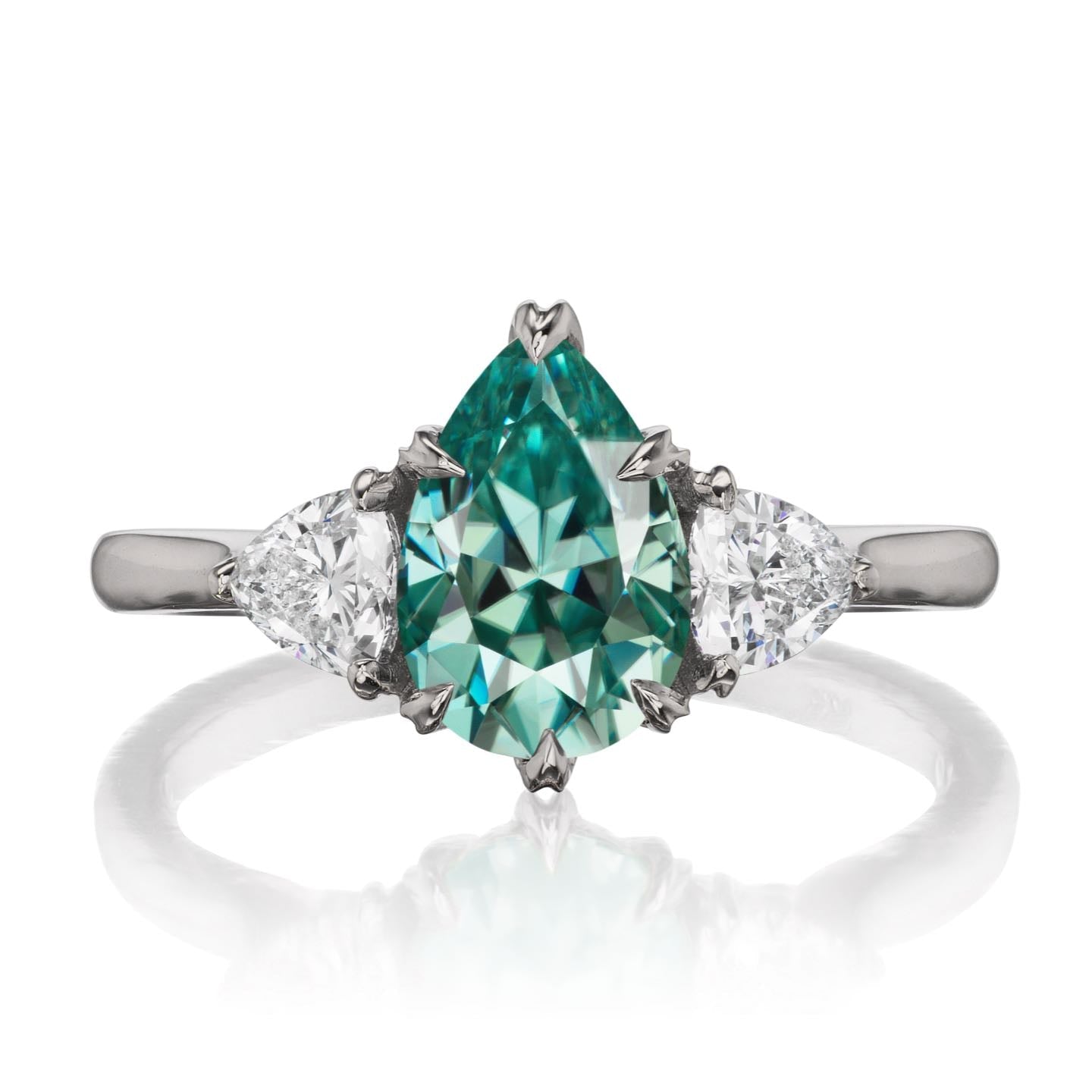 ・BRYNN・Teal-Green Iconic™ Pear Moissanite Center, Trillion Diamonds (1.92ctw)