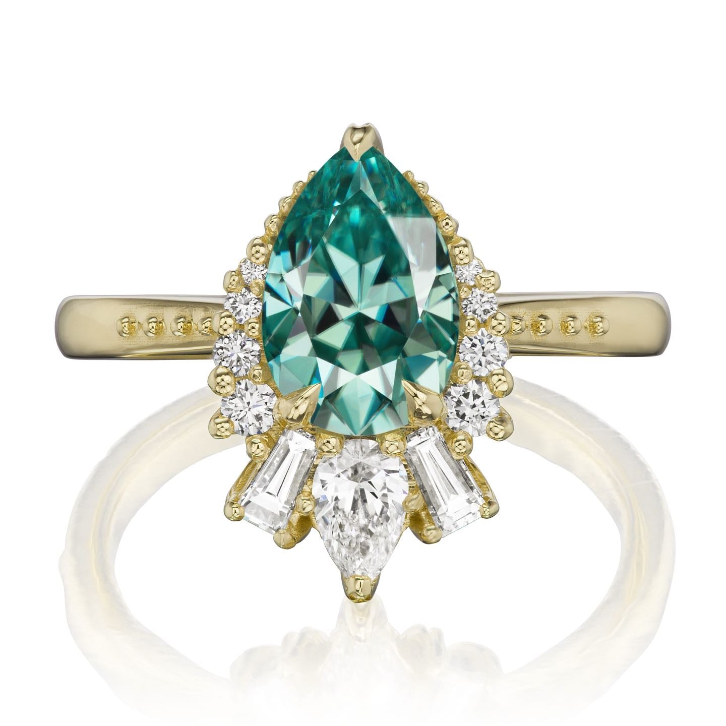 ・ARTEMIS・Pear Aqua-Teal Iconic™ Moissanite Center, Diamond Accents (1.81ctw+)