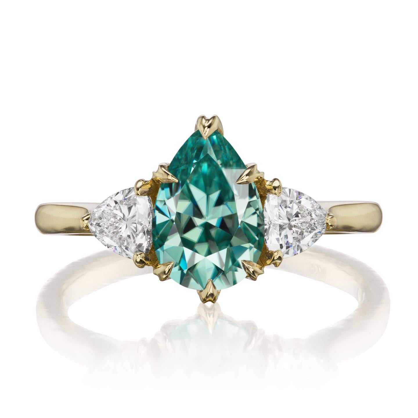 ・BRYNN・Teal-Green Iconic™ Pear Moissanite Center, Trillion Diamonds (1.92ctw)