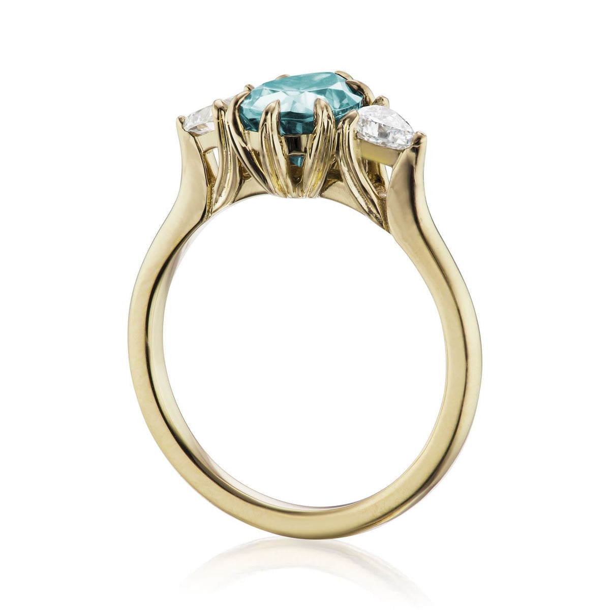 ・BRYNN・Teal-Green Iconic™ Pear Moissanite Center, Trillion Diamonds (1.92ctw)
