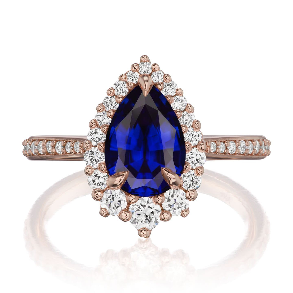 ・CELESTE・Pear Blue Sapphire Center, Diamond Halo (2.23ctw+)