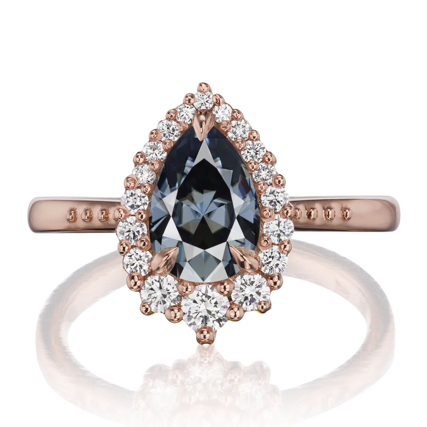 ・CELESTE・Pear Iconic™ Dark Grey Moissanite Center, Diamond Halo (1.83ctw+)