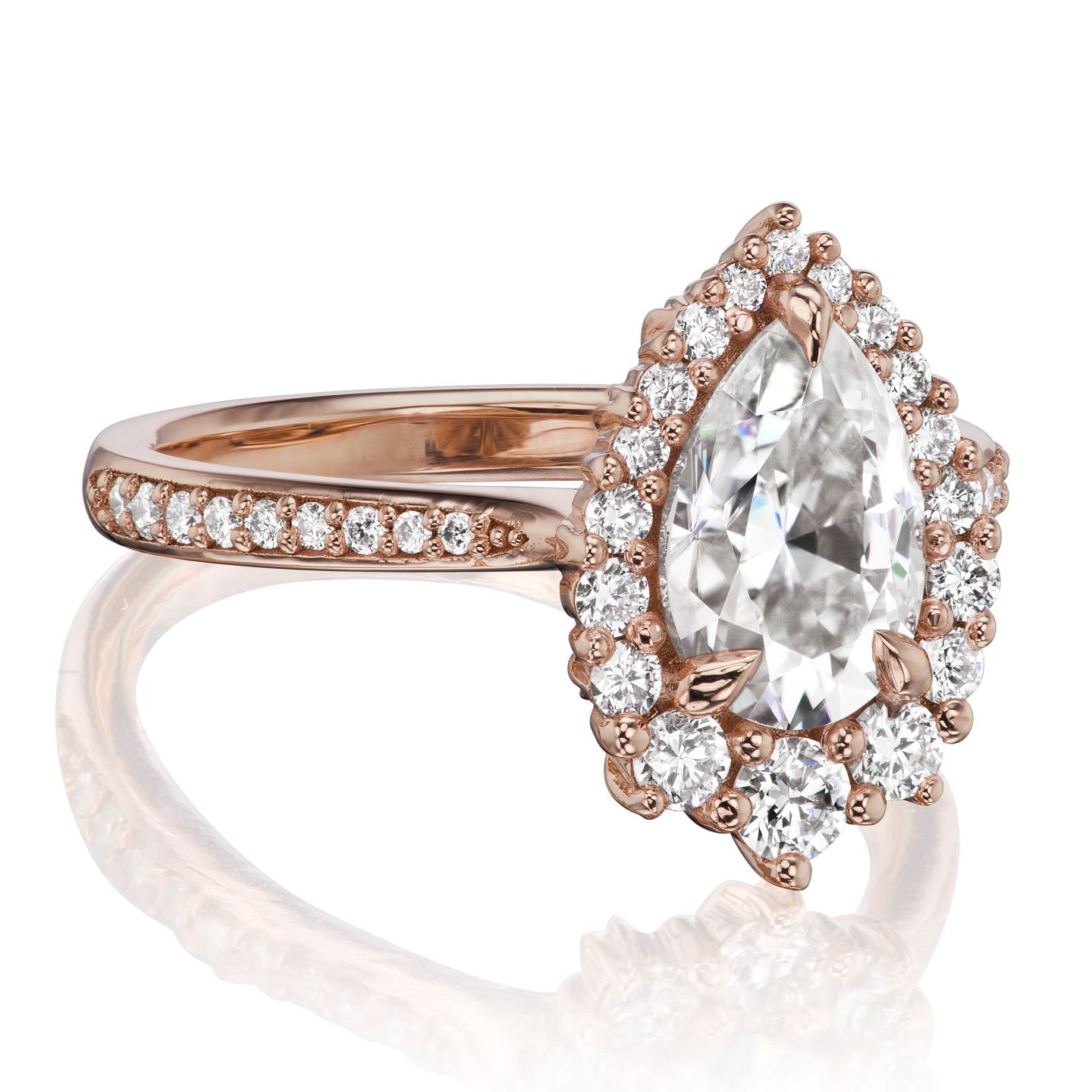 ・CELESTE・Pear Moissanite Center, Diamond Halo (1.83ctw+)