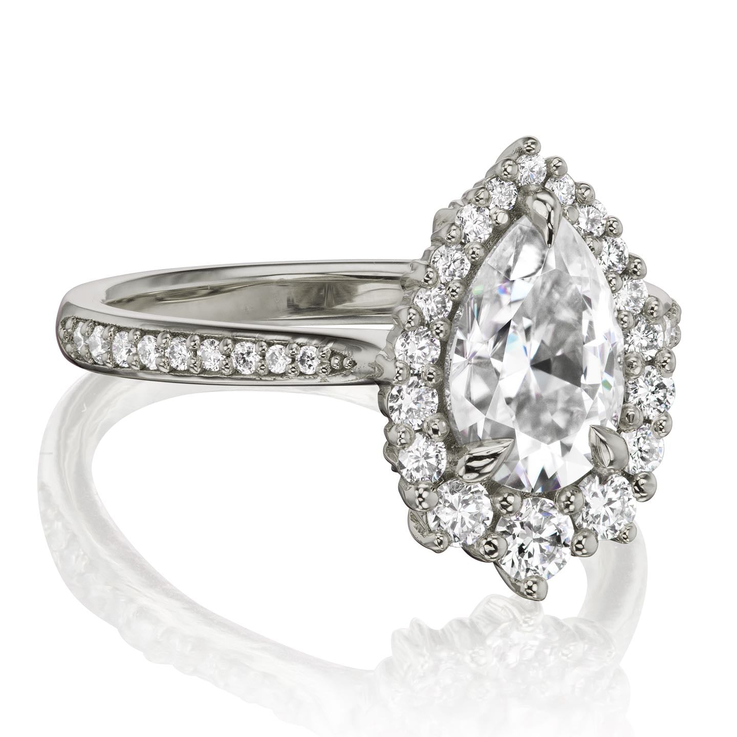 ・CELESTE・Pear Moissanite Center, Diamond Halo (1.83ctw+)