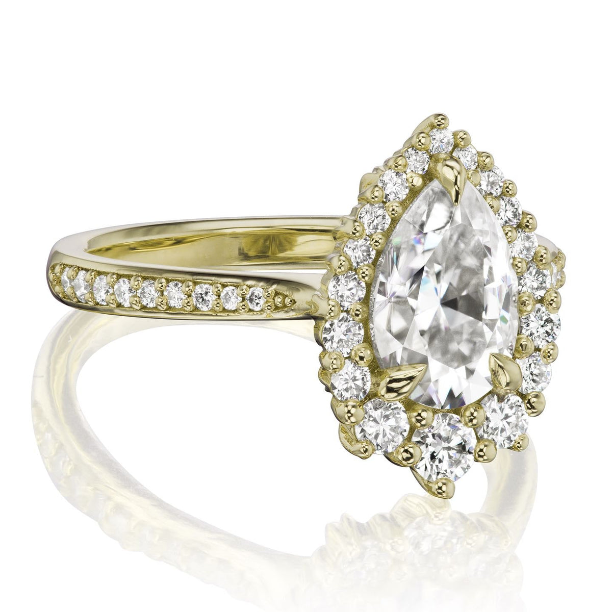 ・CELESTE・Pear Moissanite Center, Diamond Halo (1.83ctw+)