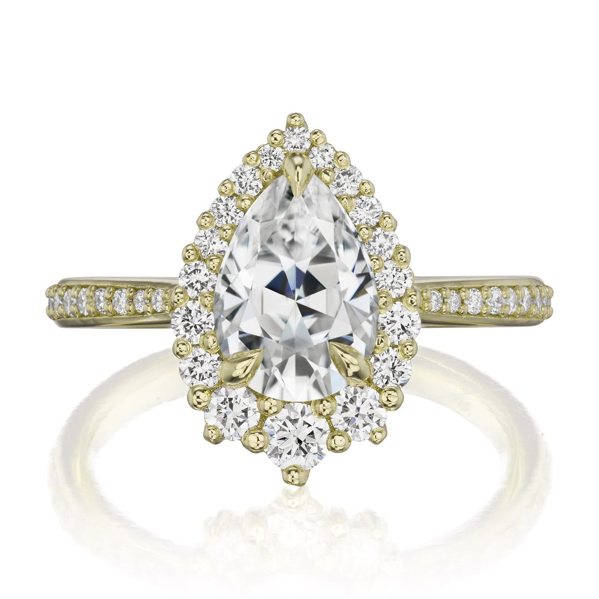 ・CELESTE・Pear Moissanite Center, Diamond Halo (1.83ctw+)