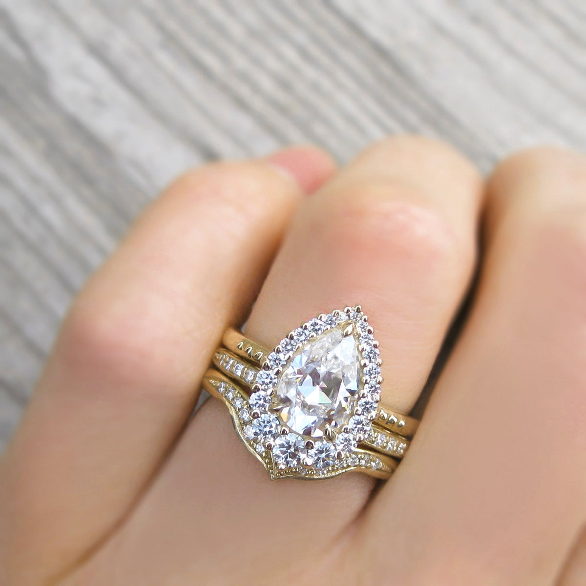 ・CELESTE・Pear Moissanite Center, Diamond Halo (1.83ctw+)