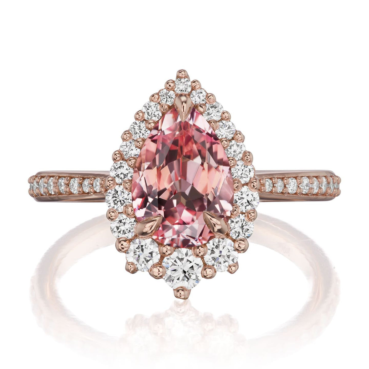 ・CELESTE・Pear Peach Sapphire Center, Diamond Halo (2.23ctw+)