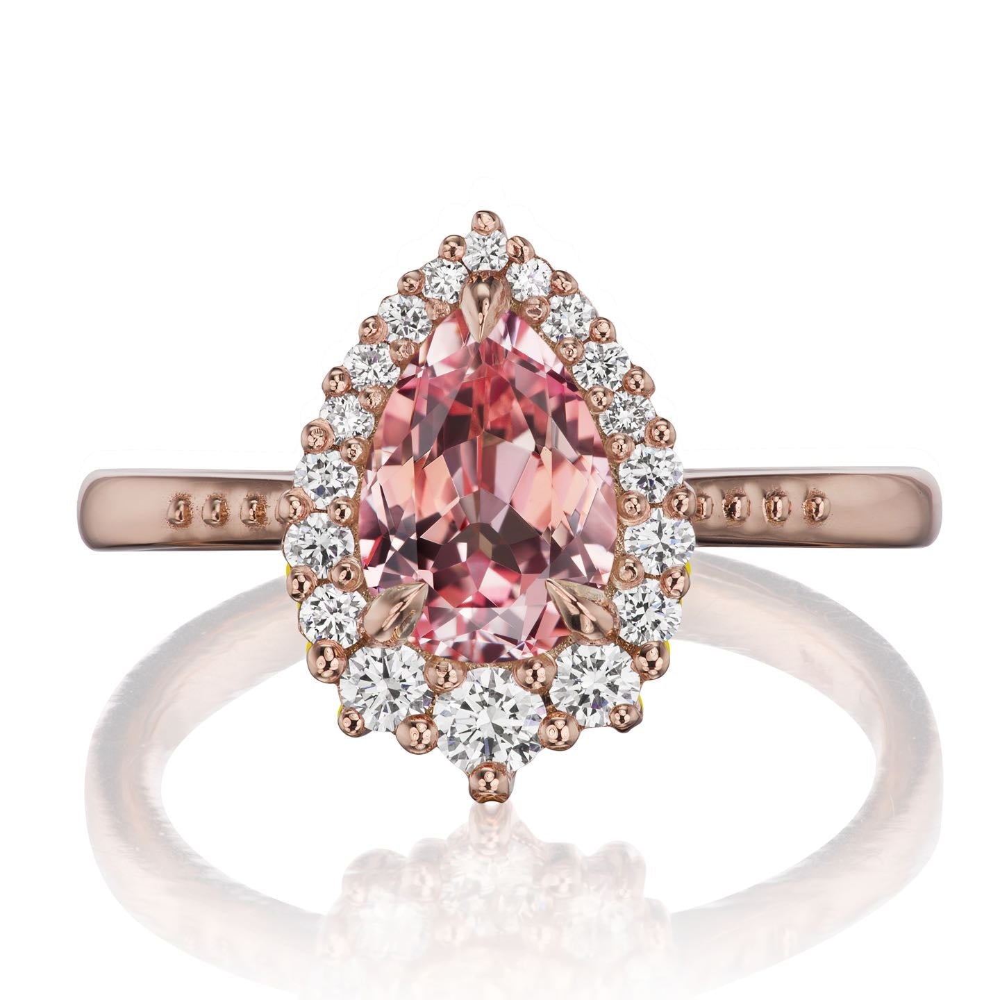 ・CELESTE・Pear Peach Sapphire Center, Diamond Halo (2.23ctw+)
