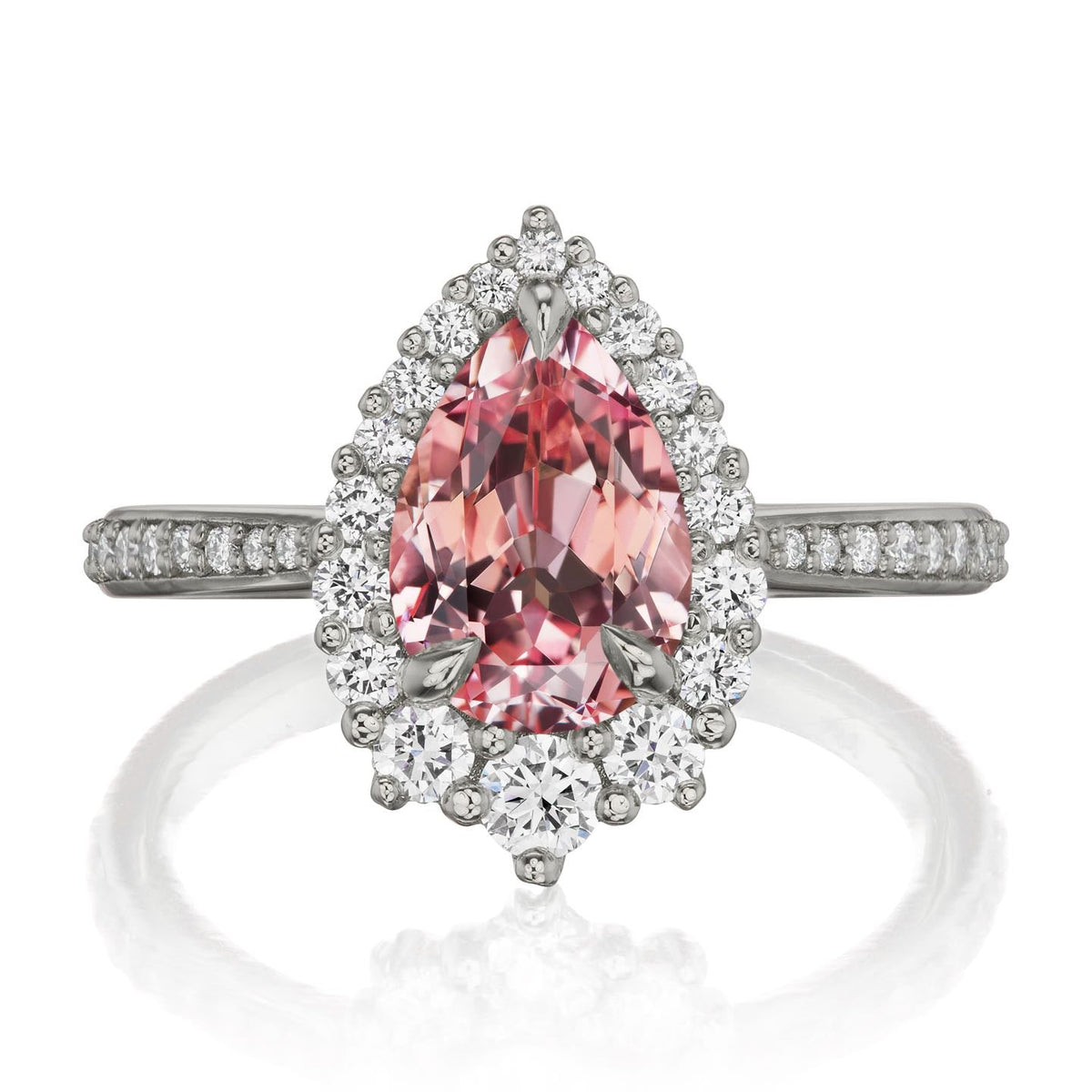 ・CELESTE・Pear Peach Sapphire Center, Diamond Halo (2.23ctw+)