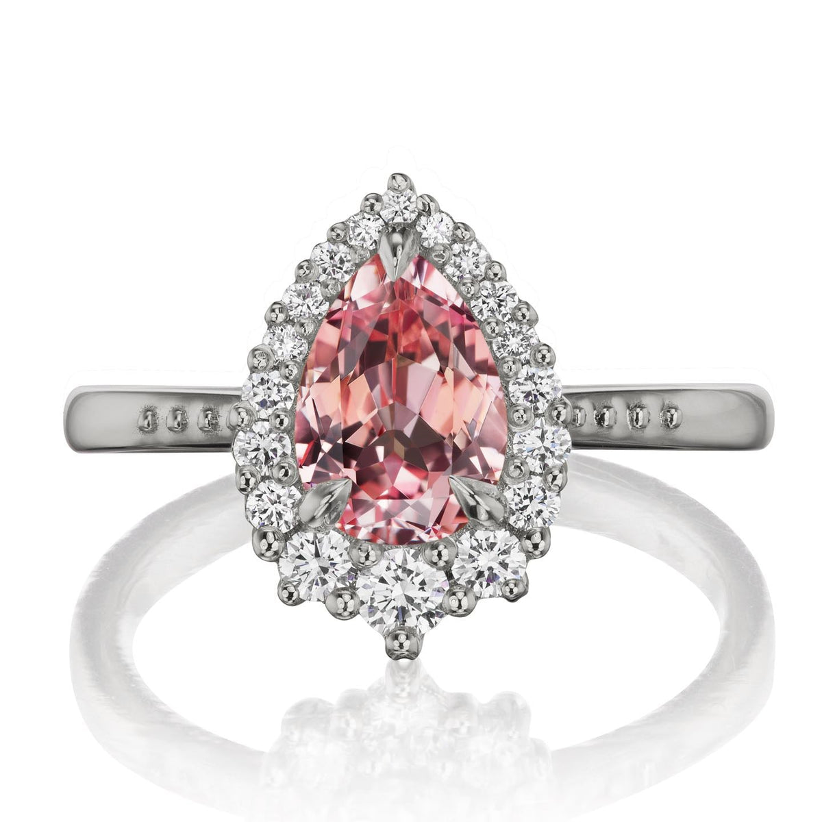 ・CELESTE・Pear Peach Sapphire Center, Diamond Halo (2.23ctw+)