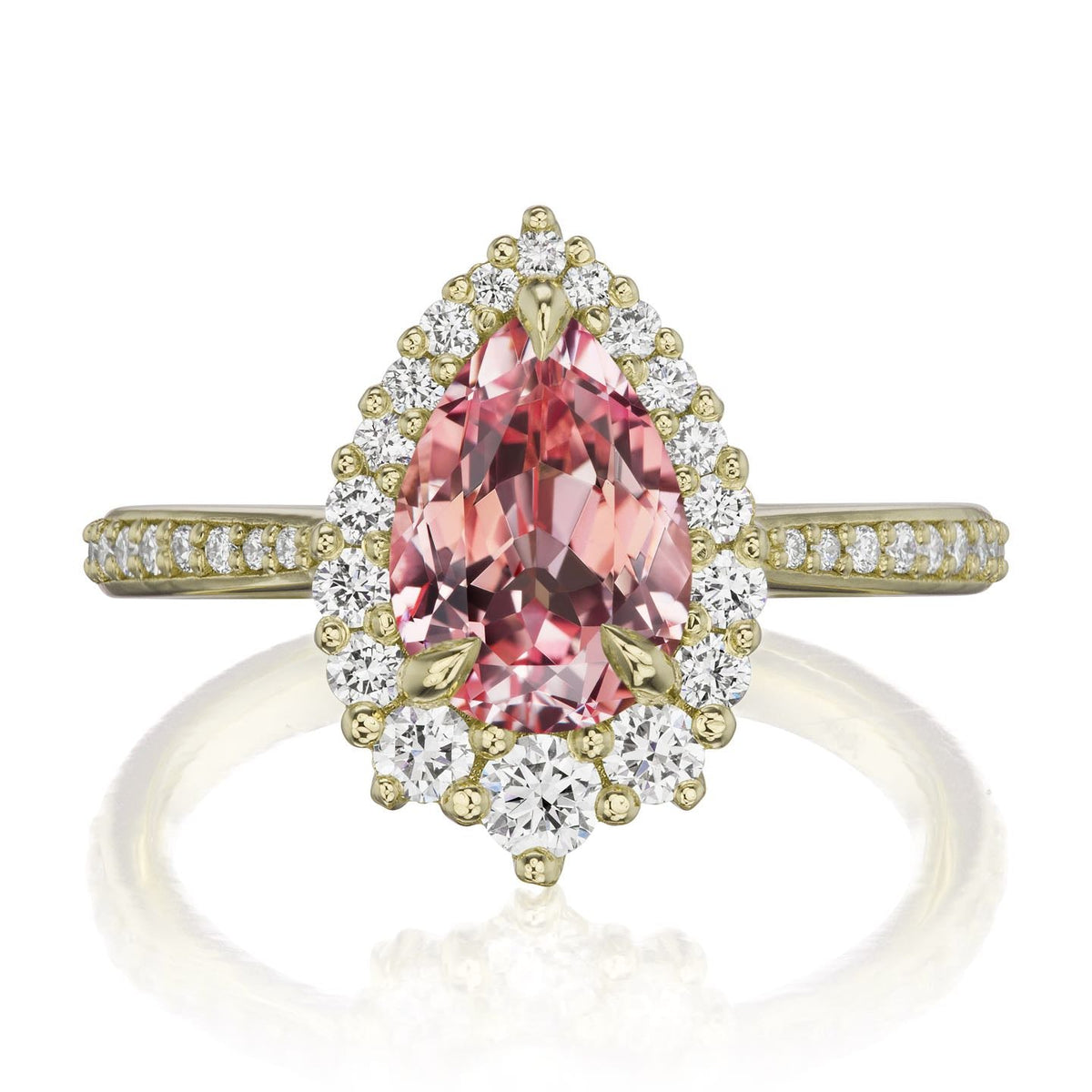 ・CELESTE・Pear Peach Sapphire Center, Diamond Halo (2.23ctw+)