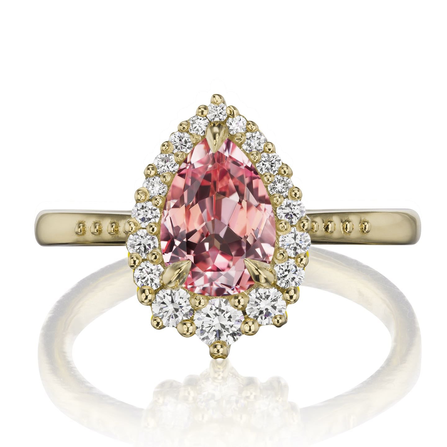 ・CELESTE・Pear Peach Sapphire Center, Diamond Halo (2.23ctw+)