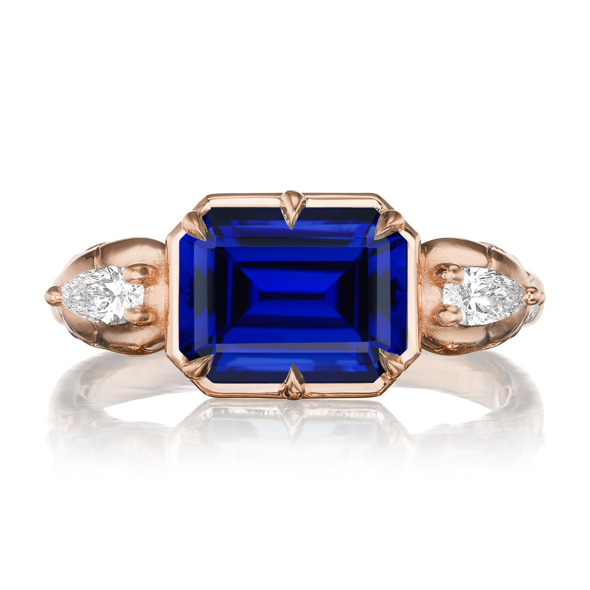 ・JULIET・Emerald Cut Blue Sapphire, Skulls (3.4ctw)