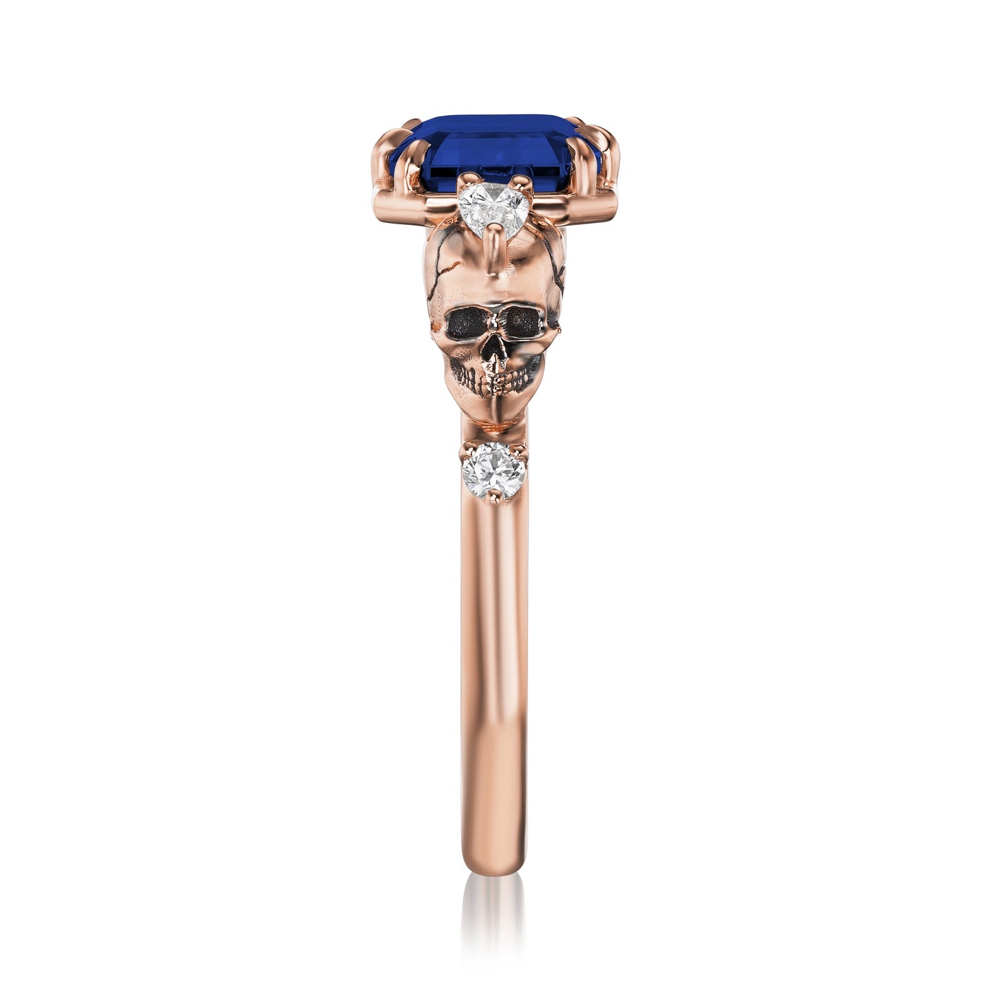 ・JULIET・Emerald Cut Blue Sapphire, Skulls (3.4ctw)