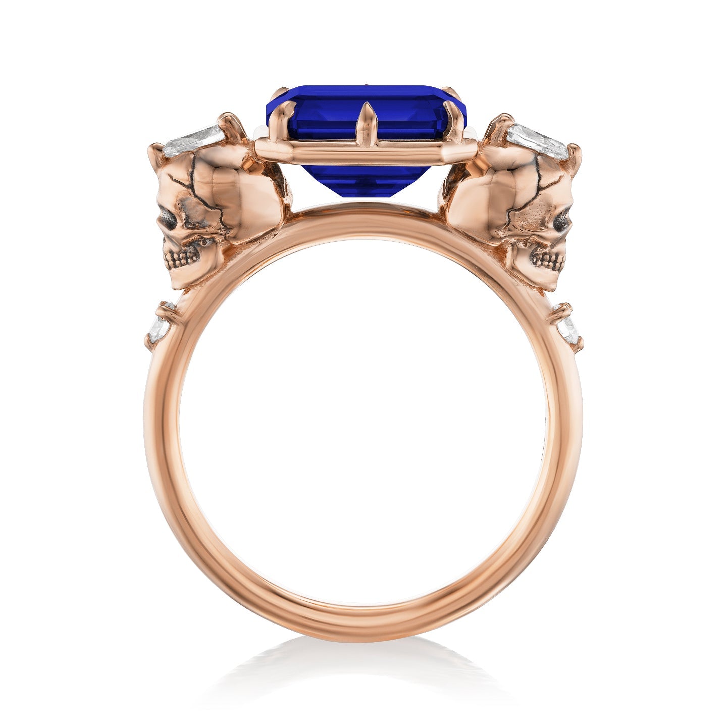 ・JULIET・Emerald Cut Blue Sapphire, Skulls (3.4ctw)