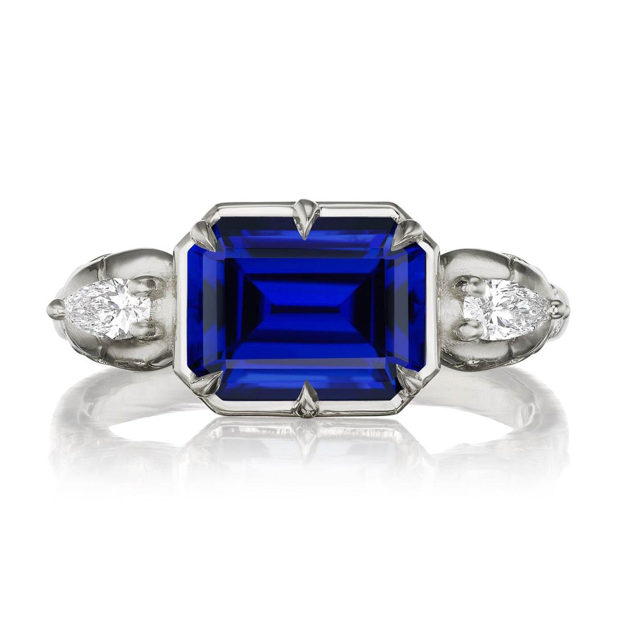 ・JULIET・Emerald Cut Blue Sapphire, Skulls (3.4ctw)