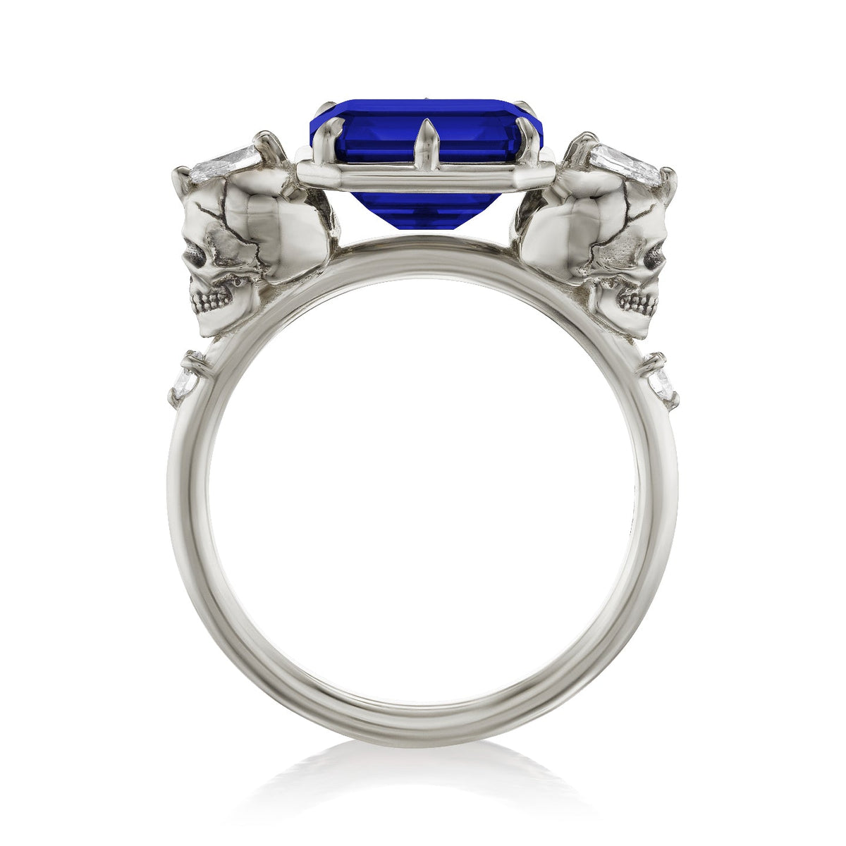 ・JULIET・Emerald Cut Blue Sapphire, Skulls (3.4ctw)