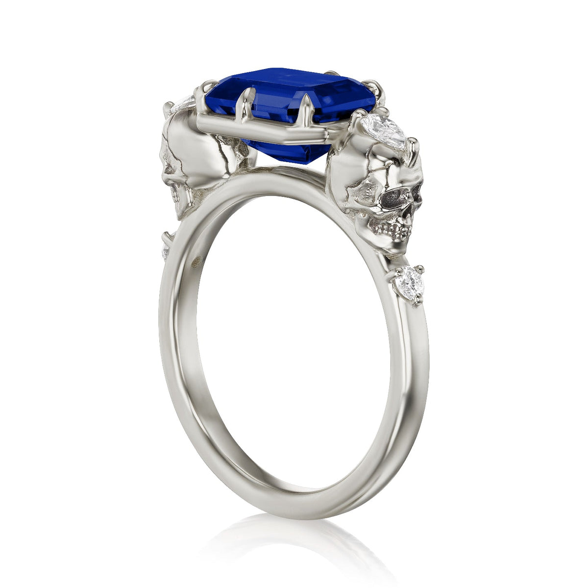 ・JULIET・Emerald Cut Blue Sapphire, Skulls (3.4ctw)