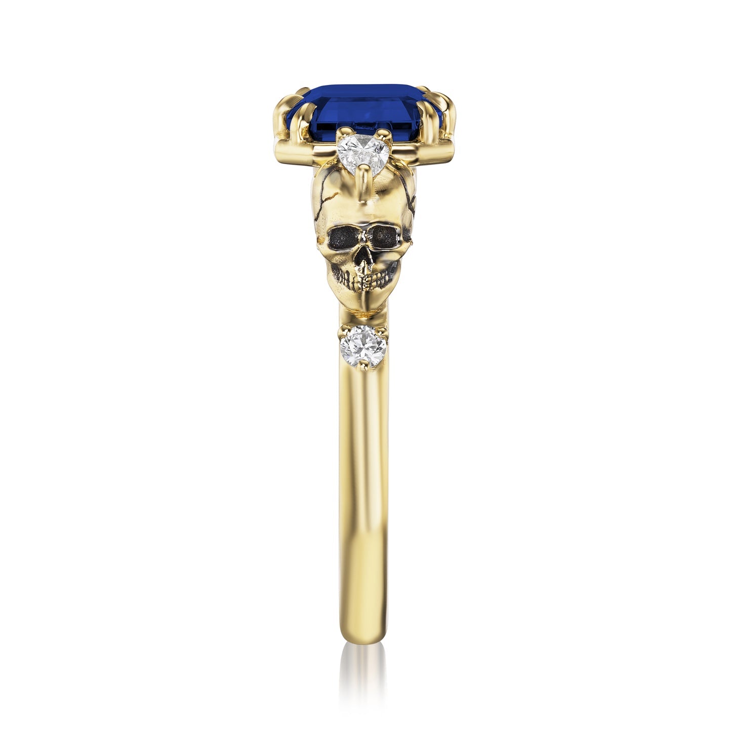 ・JULIET・Emerald Cut Blue Sapphire, Skulls (3.4ctw)